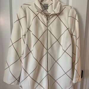 Chico's Feminine Windowpane Stand Collar Leather/Outwear Woman's Jacket Sz Med.